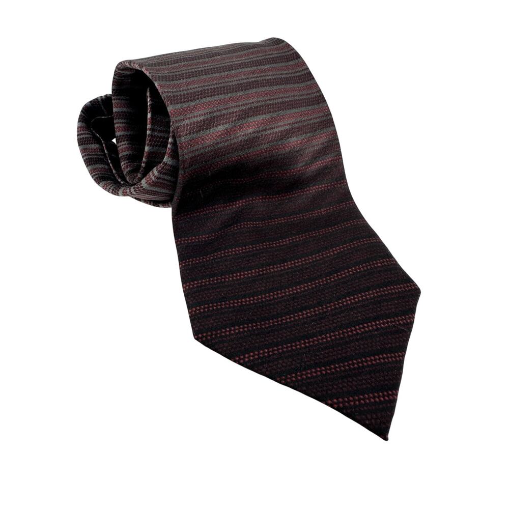 Kenneth Cole Reaction Dark Maroon Striped Silk Necktie USA Made Classic Mens Tie